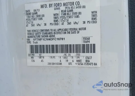 2013 Ford F-150 Xl from USA, damaged, VIN 1FTMF1CM4DFC16781